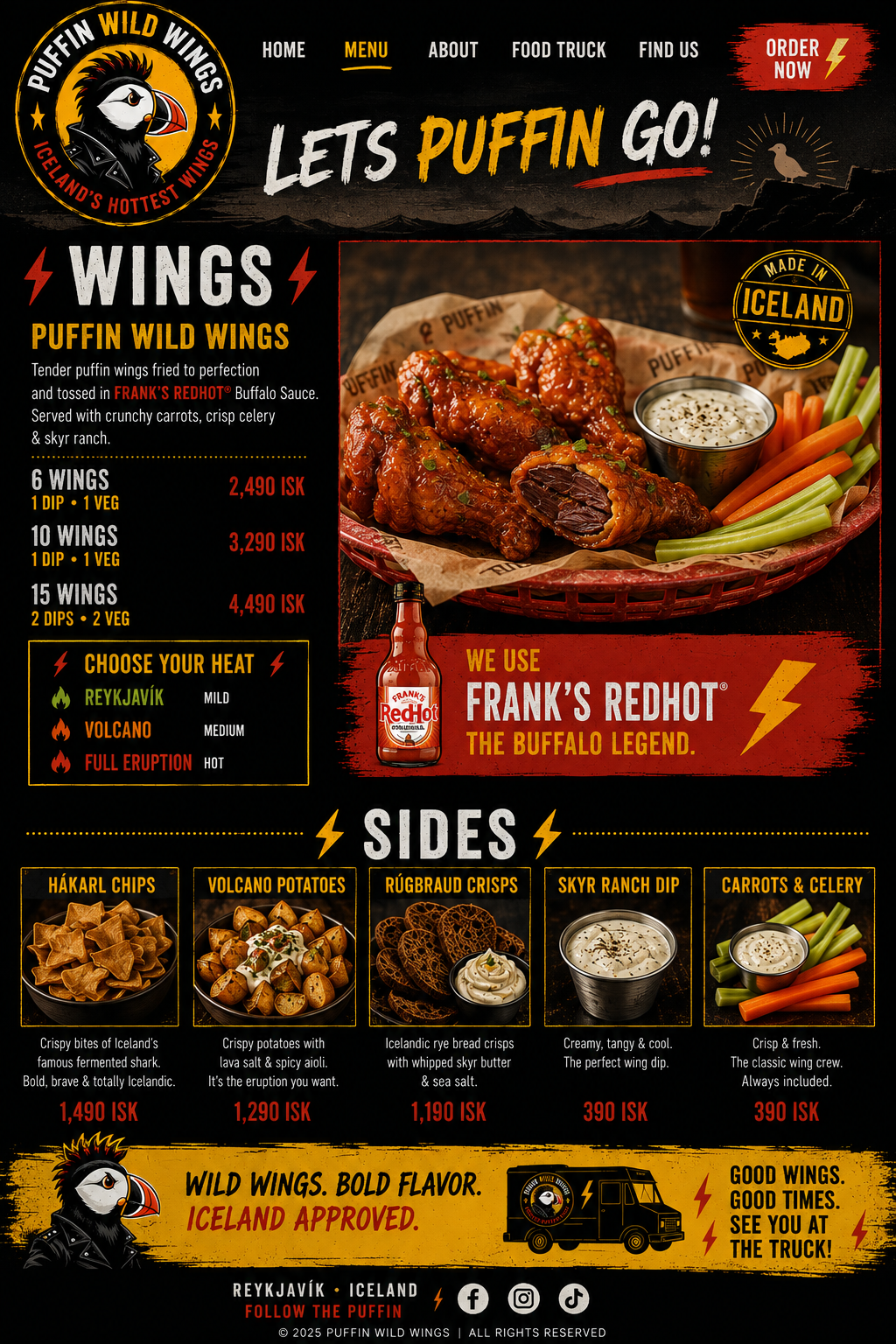 Puffin Wild Wings full menu poster